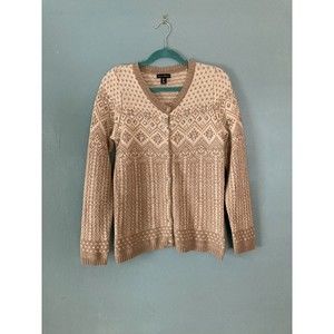 Willi Smith sweater cardigan Fair Isle bead embellished button closure size L